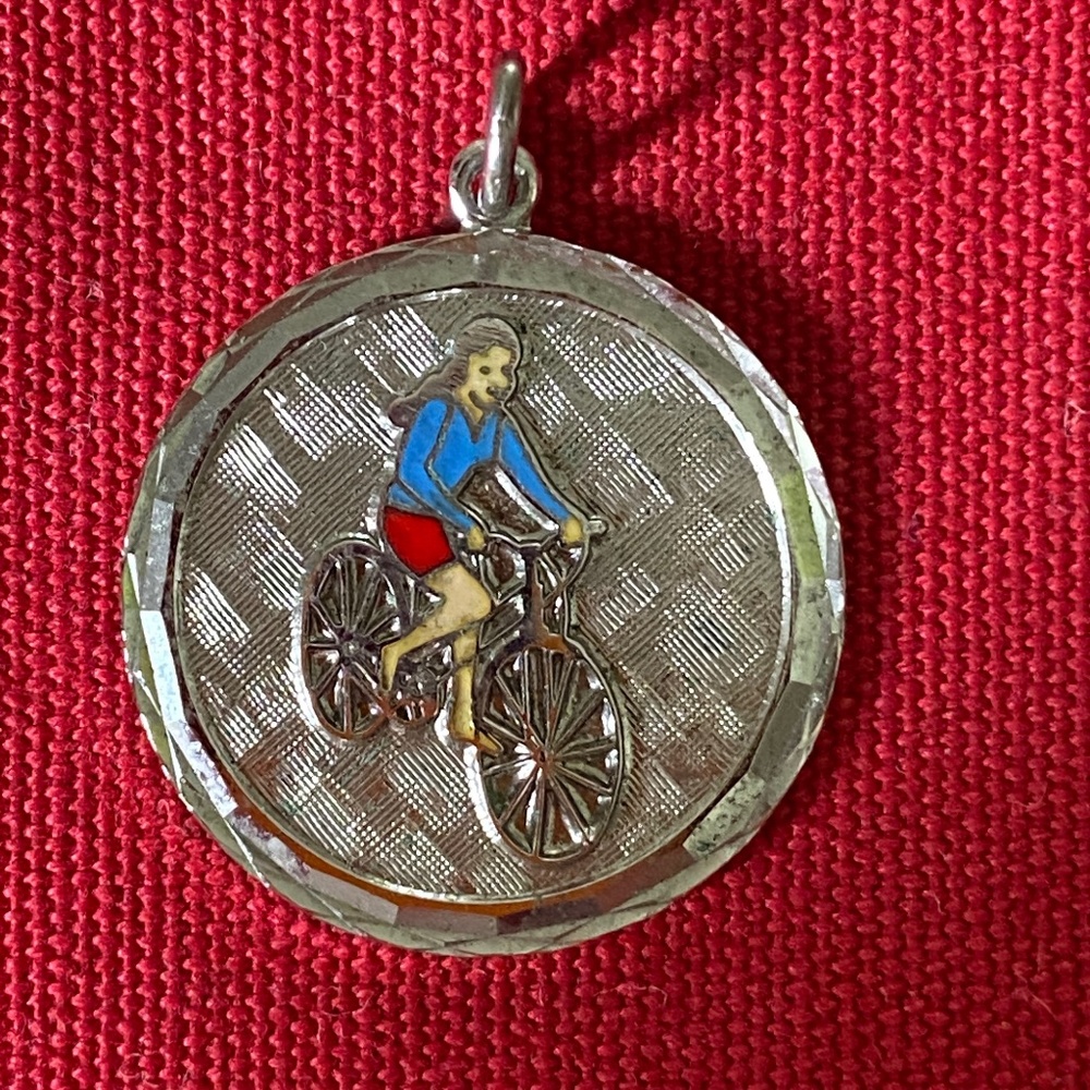 VTG I STG I Enamel Female on Bicycle Cycling Charm